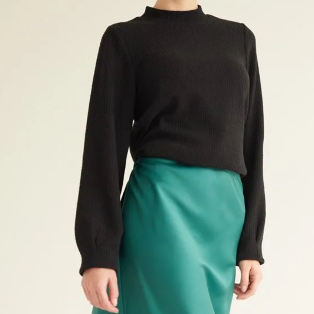 Puffy Sleeve Mock Neck Top